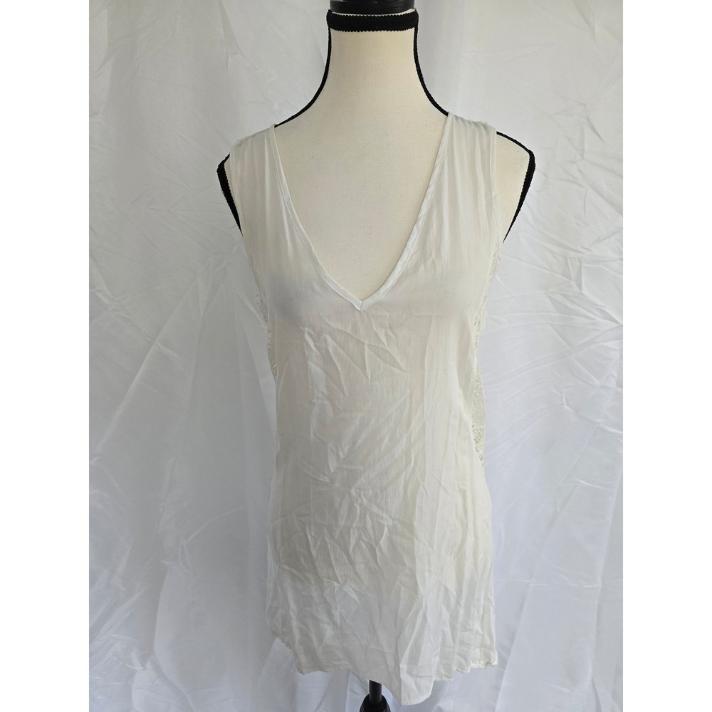 Solitaire Swim White‎ Lace Overlay V Neck Sleeveless Tunic Top Size S